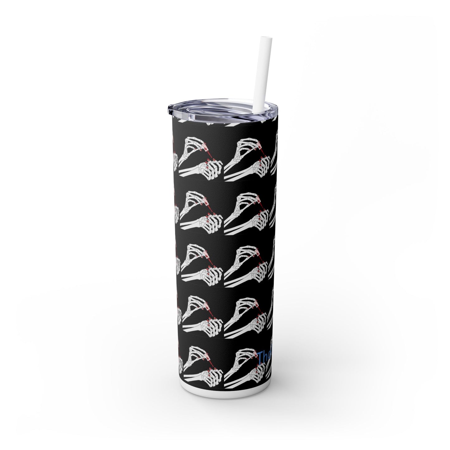 Tumbler delgado 20oz con sorbeto, Mano esqueletica pintandose las uñas