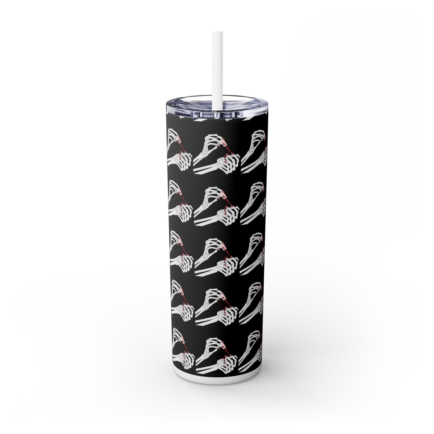 Tumbler delgado 20oz con sorbeto, Mano esqueletica pintandose las uñas