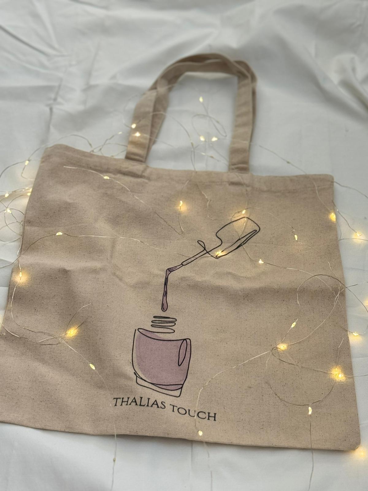 Tote Bag, color crema, 100% algodón, Botella de esmalte demarrada color violeta