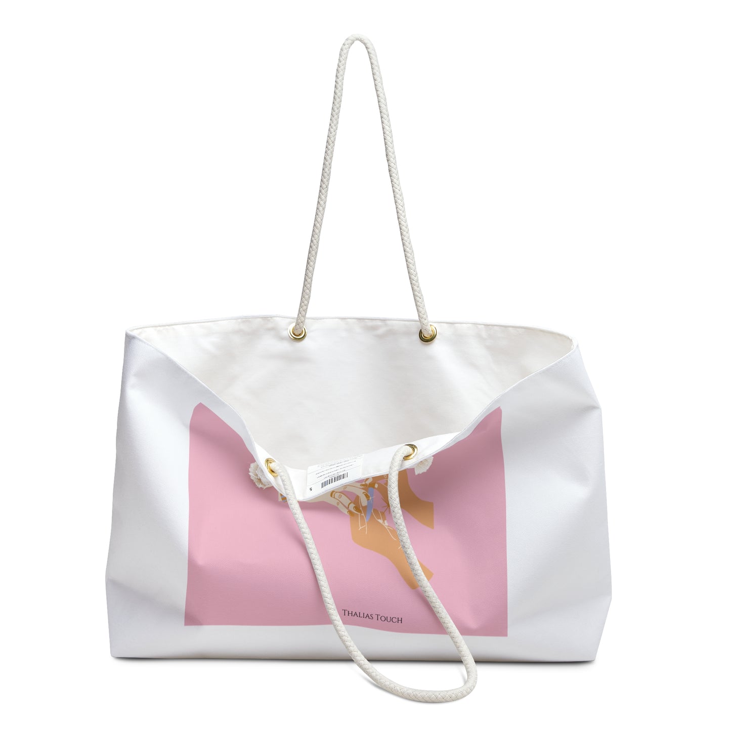 "Tote Bag" grande, Blanca, Rosa, "Siempre set"