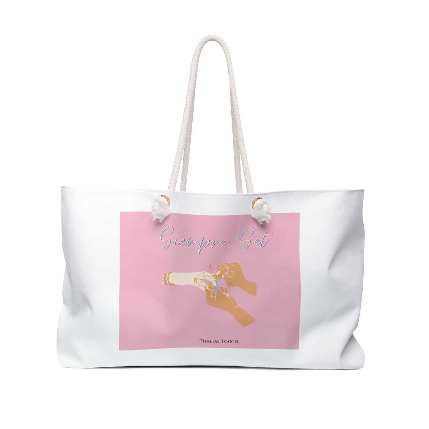 "Tote Bag" grande, Blanca, Rosa, "Siempre set"