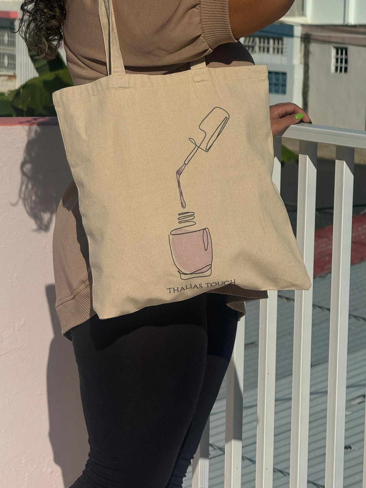 Tote Bag, color crema, 100% algodón, Botella de esmalte demarrada color violeta